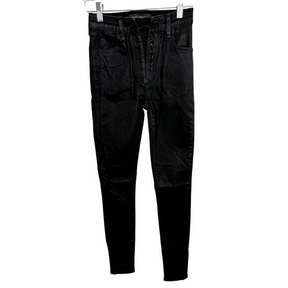 J Brand x Steph Shep High Rise Lace up Skinny Jeans in Black Vendetta - Size 24 - Picture 2 of 10